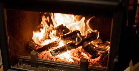 Close-up of a burning fireplace