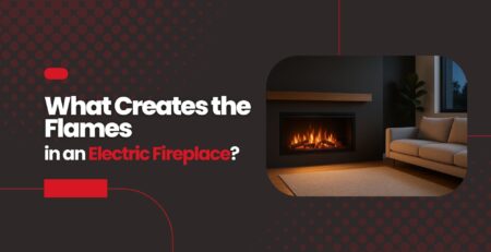 Electric fireplace with LED flame effect and ember bed in a modern living room