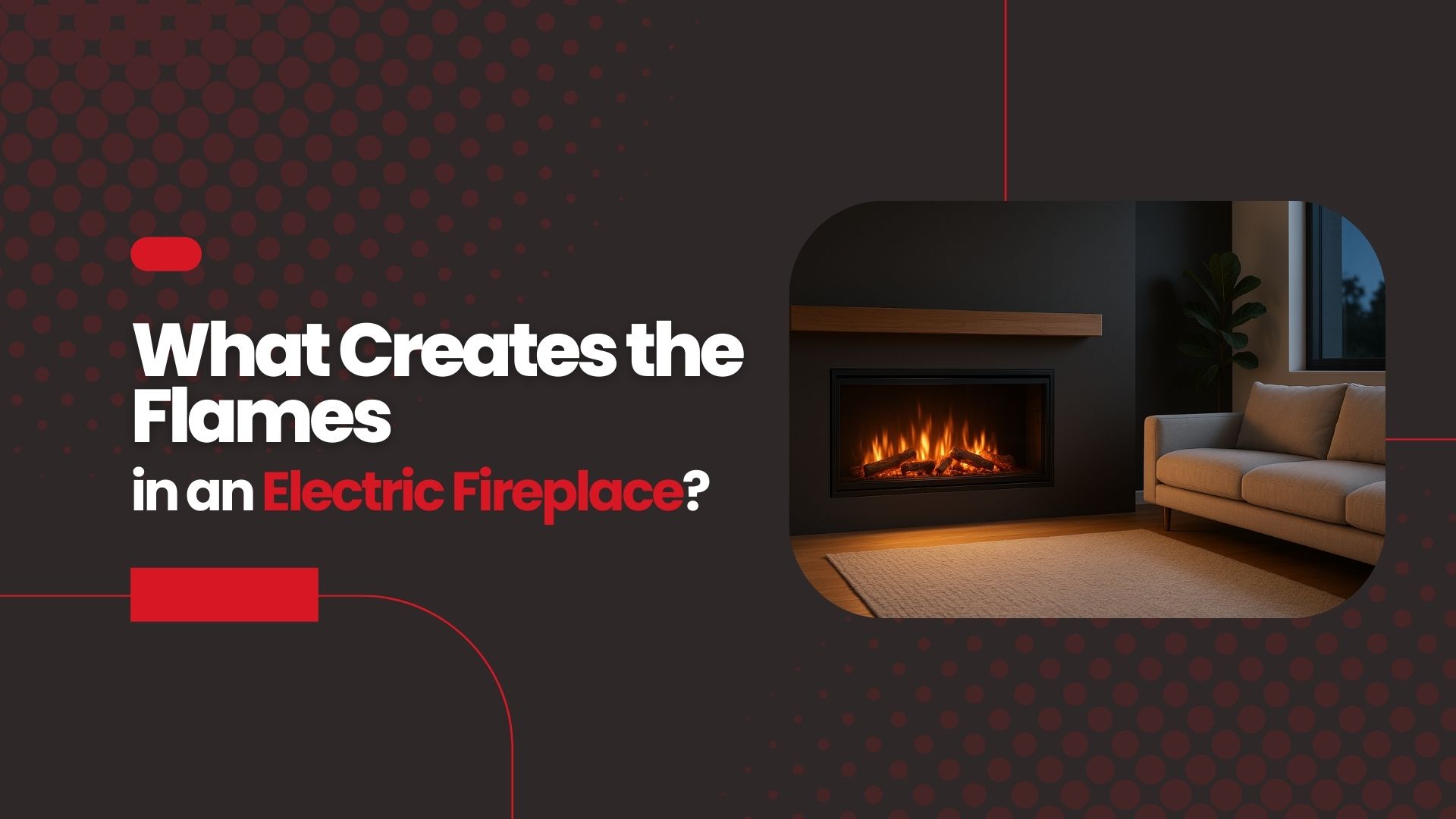Electric fireplace with LED flame effect and ember bed in a modern living room